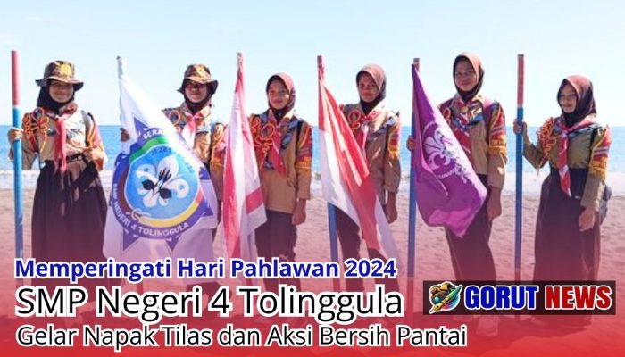 Penggalang SMP Negeri 4 Tolinggula Gelar Napak Tilas dan Aksi Bersih Pantai Memperingati Hari Pahlawan 2024