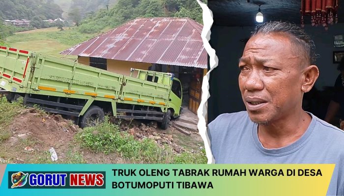 Truk Oleng Tabrak Rumah Warga di Desa Botumoputi Tibawa