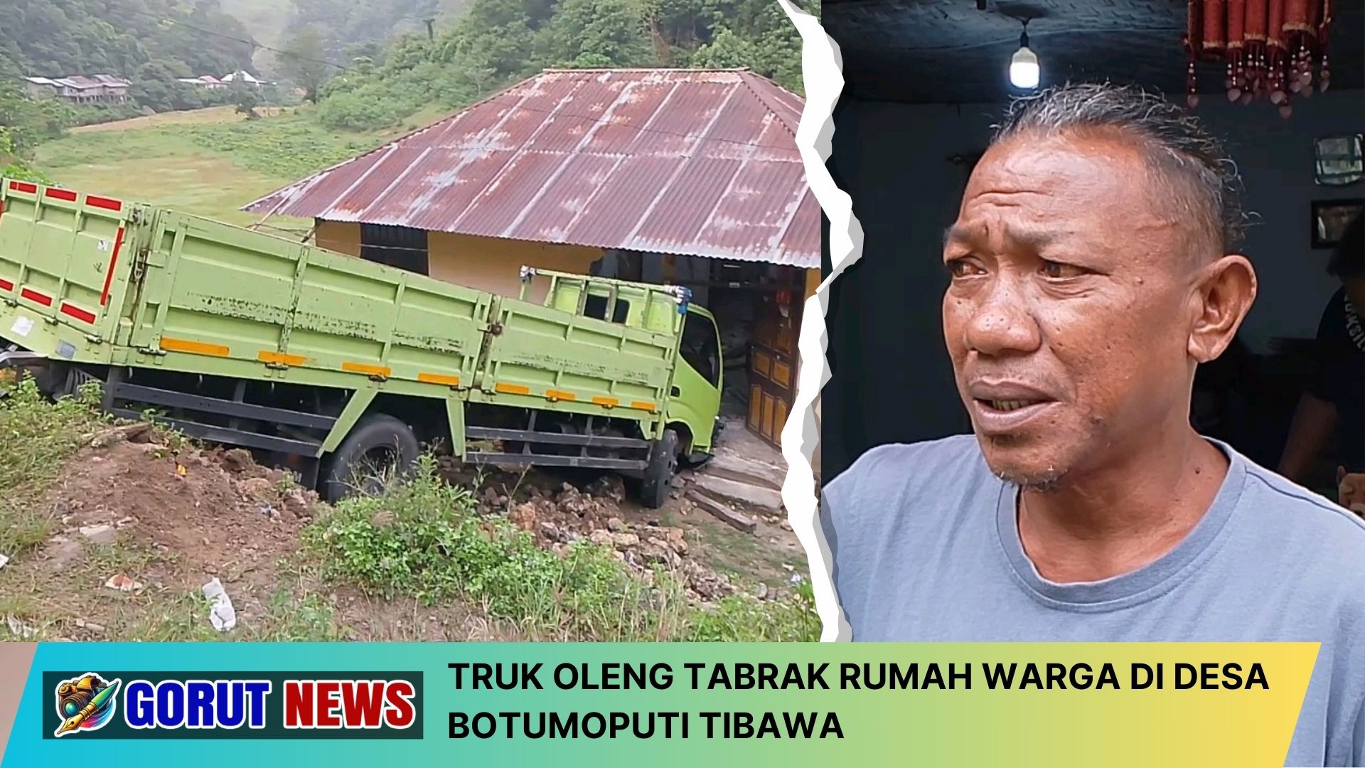 Truk Oleng Tabrak Rumah Warga di Desa Botumoputi Tibawa