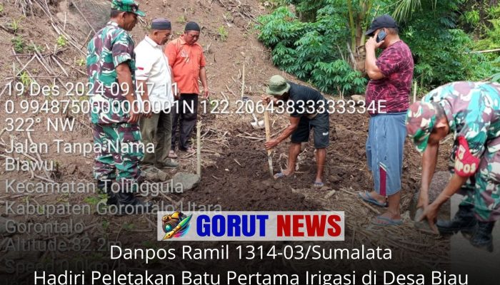 Danpos Ramil 1314-03/Sumalata Hadiri Peletakan Batu Pertama Irigasi di Desa Biau