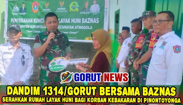 Kolaborasi TNI-BAZNAS, Dandim 1314/Gorut Serahkan Kunci Rumah di Atinggola