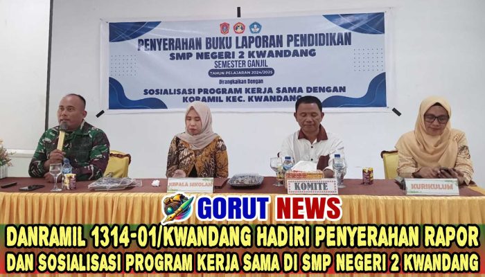 Danramil 1314-01/Kwandang Hadiri Penyerahan Rapor dan Sosialisasi Program Kerja Sama di SMP Negeri 2 Kwandang