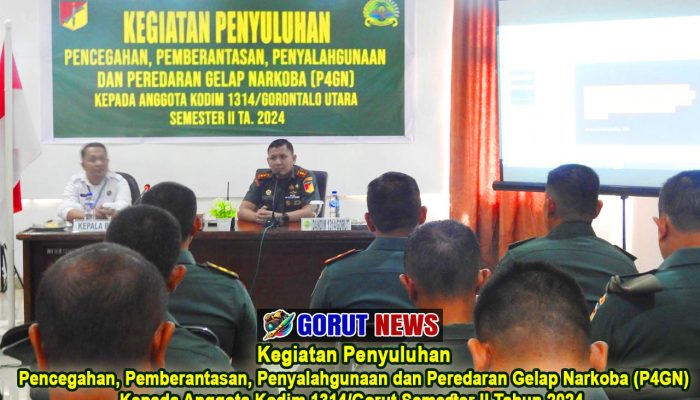 Kegiatan penyuluhan Pencegahan, Pemberantasan, Penyalahgunaan dan Peredaran Gelap Narkoba (P4GN) Kepada Anggota Kodim 1314/Gorut
