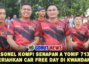 Personel Kompi Senapan A Yonif 713/ST Meriahkan Car Free Day di Kwandang