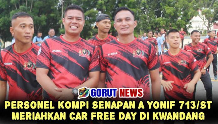 Personel Kompi Senapan A Yonif 713/ST Meriahkan Car Free Day di Kwandang