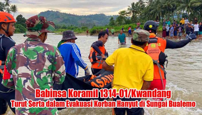 Babinsa Koramil 1314-01/Kwandang Bersama Tim SAR Gorut Temukan Korban Hanyut di Sungai Bualemo