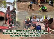 Satgas TMMD Kodim 1314/Gorut Bersama Warga Lakukan Pengecoran Halaman Masjid Al Ikhlas
