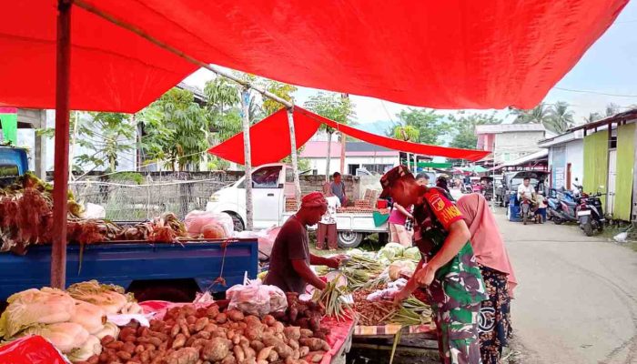 Babinsa Serma Mody Hardi Mewengkang Lakukan Pengecekan Harga Sembako di Pasar Gentuma