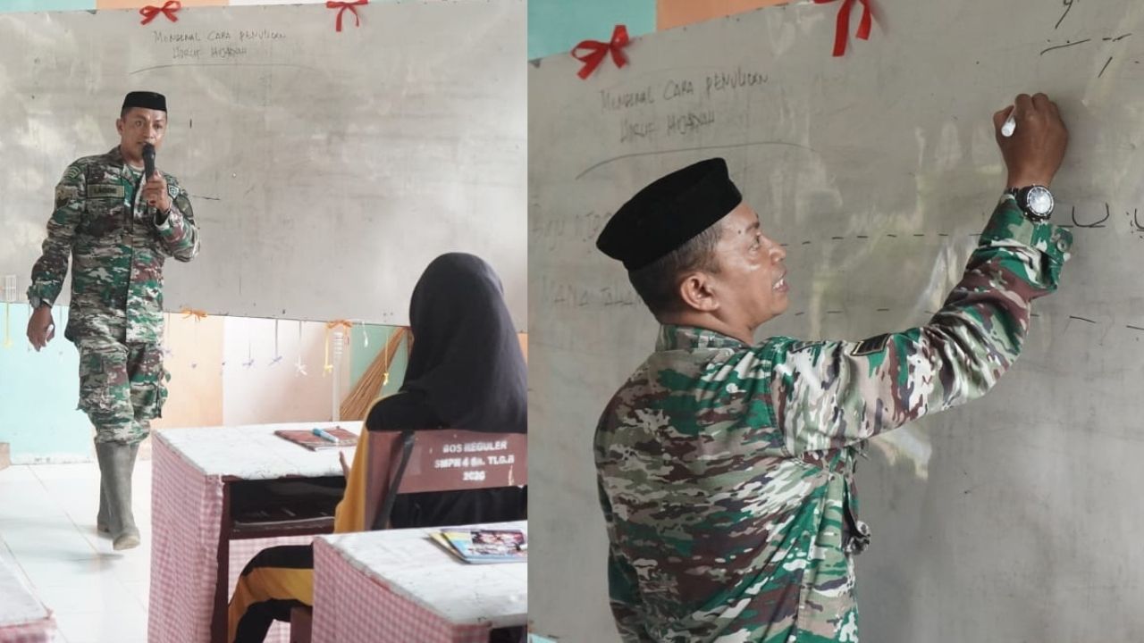 Spidol Gantikan Senjata, Satgas TMMD Ke-126 Kodim 1315/KG Didik Anak di Sekolah Desa