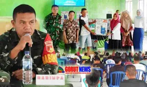 Babinsa Koramil Sumalata Hadiri Musdes dan Penyerahan Mesin Semprot Pulohenti