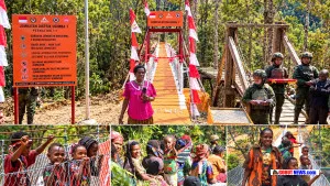 Prajurit Yonif 713/Satya Tama Bantu Bangun Jembatan di Pedalaman Papua