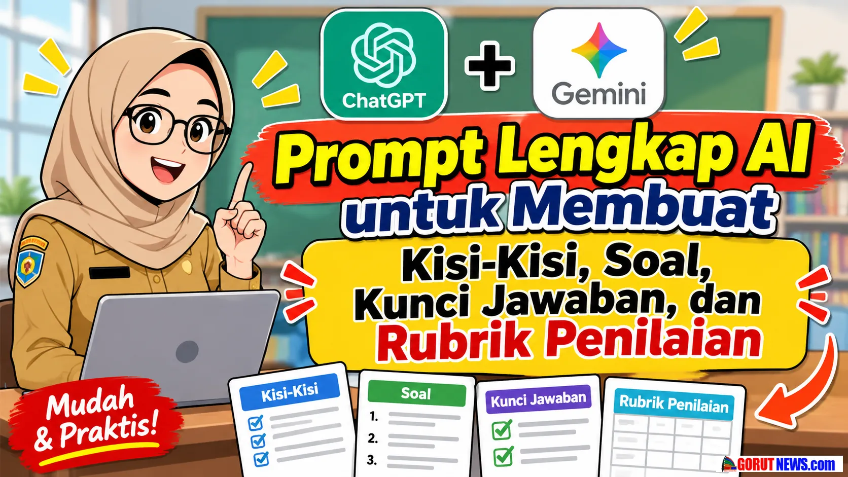 Prompt Lengkap AI untuk Membuat Kisi-Kisi, Soal, Kunci Jawaban, dan Rubrik Penilaian